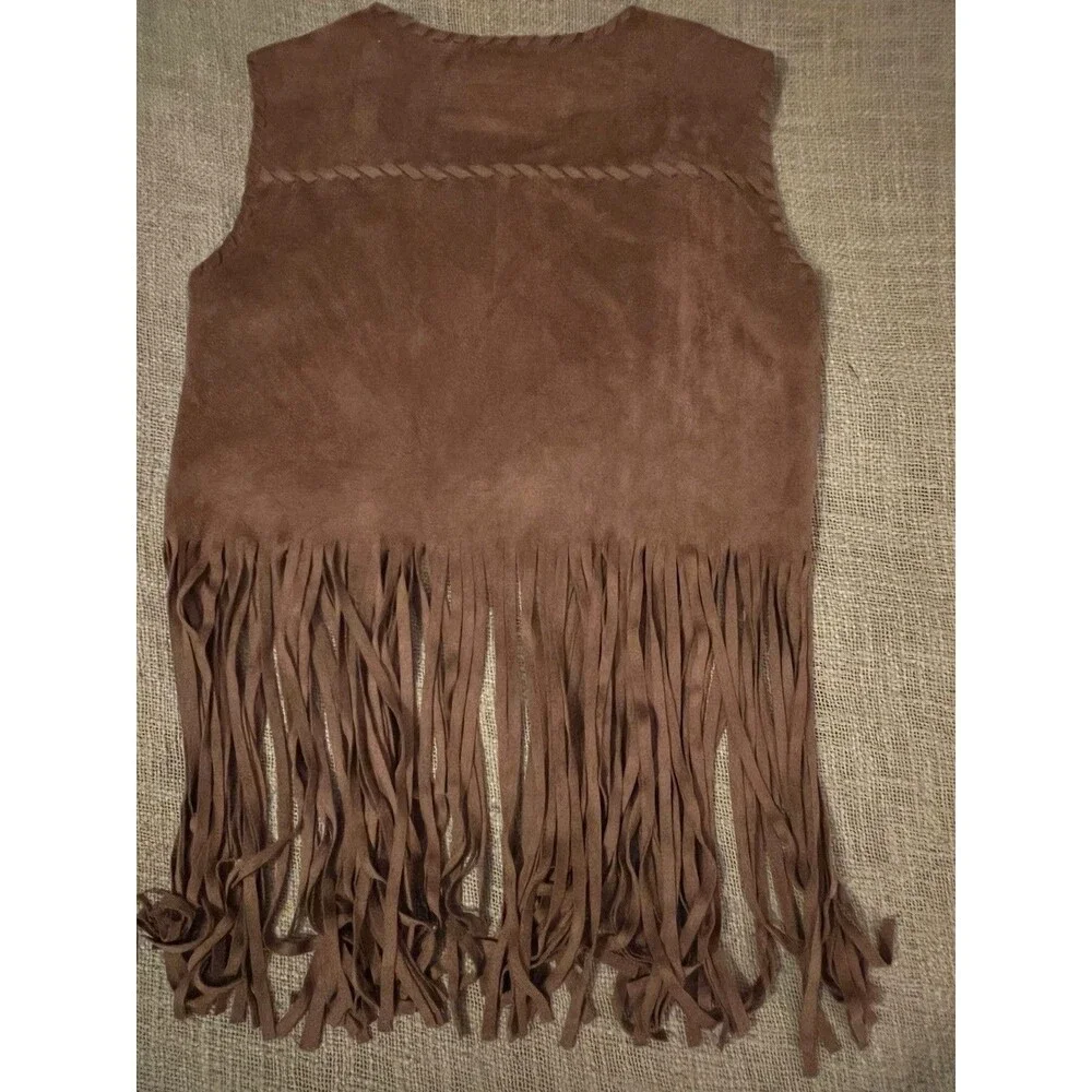 Fornia Kids Girls Whipstitch Fringe Faux Suede Vest -  XS / 7 EUC